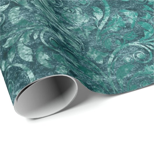 Royal Damask Crushed Velvet Aquatic Blue Geschenkpapier (Rolleneckpunkt)
