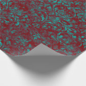 Royal Damask Crushed Velvet Burgundy Red Turquoise Geschenkpapier (Ecke)