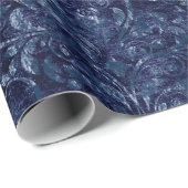 Royal Damask Crushed Velvetc Emerald Blue Navy Geschenkpapier (Rolleneckpunkt)
