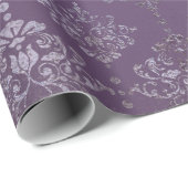 Royal Damask Distressed Lila Plum Floral Gray Geschenkpapier (Rolleneckpunkt)