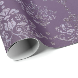 Royal Damask Distressed Lila Plum Floral Gray Geschenkpapier
