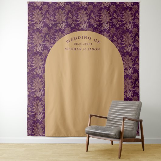 Royal Damask Gold Lila Hochzeitsgeschichte Wandteppich (Beispiel)