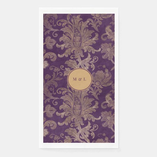 Royal Damask Lila Monogram Serviette (Vorderseite)
