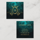 Royal Damask Personalisiert Türkis Quadratische Visitenkarte (Vorne/Hinten)