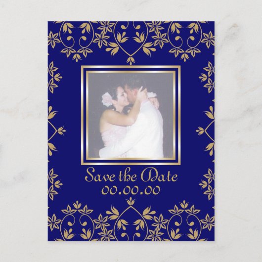 Royal Damask Save the Date Foto Postkarten. Ankündigungspostkarte (Vorderseite)