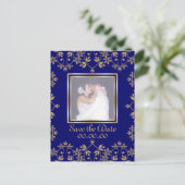 Royal Damask Save the Date Foto Postkarten. Ankündigungspostkarte (Stehend Vorderseite)