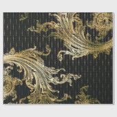 Royal Damask Sepia Imitate Gold Floral Black Drops Geschenkpapier (Flach)