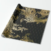 Royal Damask Sepia Imitate Gold Floral Black Drops Geschenkpapier (Ungerollt)