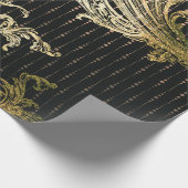 Royal Damask Sepia Imitate Gold Floral Black Drops Geschenkpapier (Ecke)
