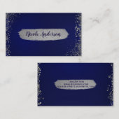 Royal Dark Blue & Silver Glitzer Glam Moderner Chi Visitenkarte (Vorne/Hinten)
