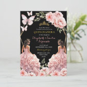 Royal Dark Blush Pink Twins Geometric Quinceañera Einladung (Stehend Vorderseite)