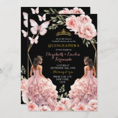 Royal Dark Blush Pink Twins Geometric Quinceañera Einladung (Vorne/Hinten)