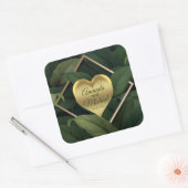 Royal Dark Green Blätter Gold Frame Wedding Quadratischer Aufkleber (Umschlag)