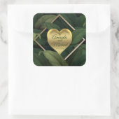 Royal Dark Green Blätter Gold Frame Wedding Quadratischer Aufkleber (Tasche)