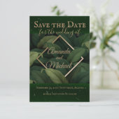 Royal Dark Green Blätter Gold Frame Wedding Save The Date (Stehend Vorderseite)