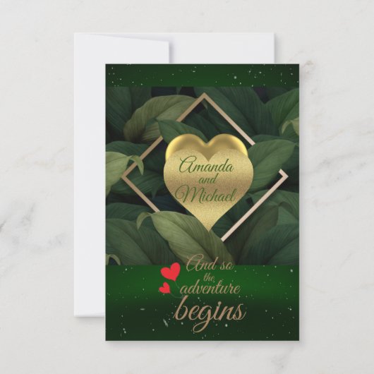 Royal Dark Green Blätter Gold Frame Wedding Save The Date (Rückseite)