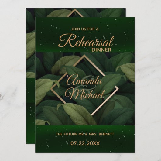 Royal Dark Green Blätter Probe Dinner Card (Vorne/Hinten)