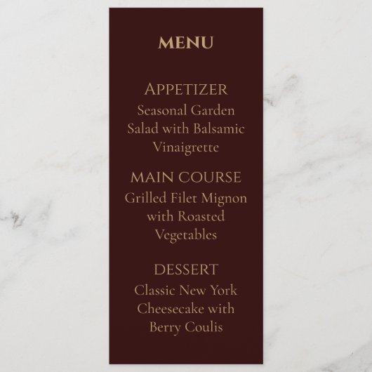 Royal Deep Burgundy Personalized wedding menu Menükarte (Vorderseite)