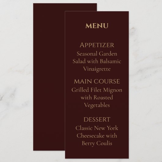 Royal Deep Burgundy Personalized wedding menu Menükarte (Vorne/Hinten)