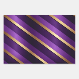 Royal Deep Lila und Gold gestreift Geschenkpapier Set