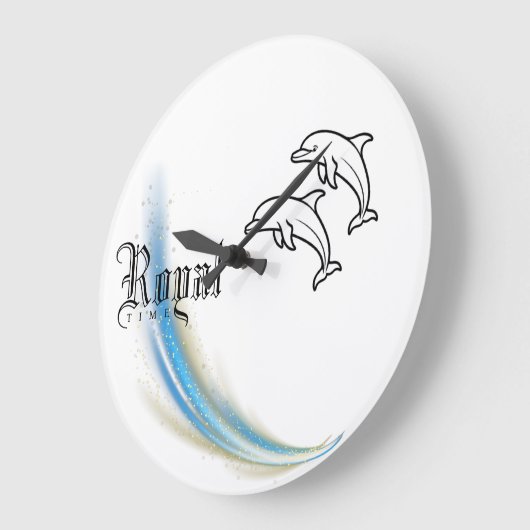 Royal Dolphin Wall Clock, runder natürlicher Holzr Große Wanduhr (Winkel)