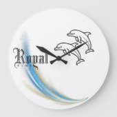 Royal Dolphin Wall Clock, runder natürlicher Holzr Große Wanduhr (Vorderseite)