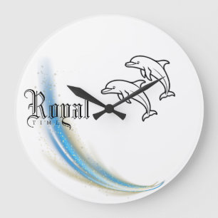 Royal Dolphin Wall Clock, runder natürlicher Holzr Große Wanduhr