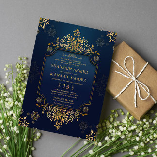 Royal dunkelblau Gold Floral Elegante muslimische  Einladung