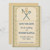 Royal Egyptian Ankh Lotus Gold Save the Date Einladung (Vorne/Hinten)