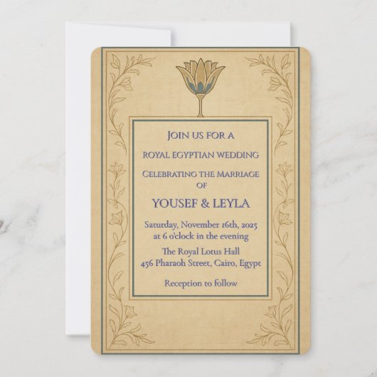 Royal Egyptian Wedding Invitation Lotus Gold Einladung (Vorderseite)