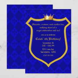 Royal Electric Blue Gold Shield Crown Prince Party Einladung