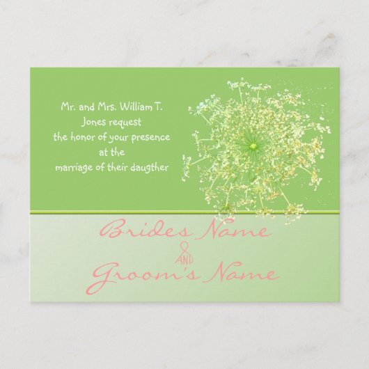 Royal Elegant Pink Queen Anne's Lace Wedding Invit Einladungspostkarte (Vorderseite)