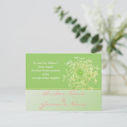 Royal Elegant Pink Queen Anne's Lace Wedding Invit Einladungspostkarte (Stehend Vorderseite)