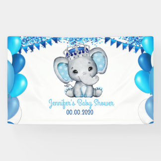 Royal Elephant mit Crown Blue Banner Baby Dusche
