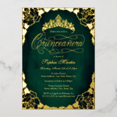Royal Emerald Gold Elegante Script Quinceanera Folieneinladung (Vorderseite)