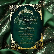 Royal Emerald Gold Elegante Script Quinceanera