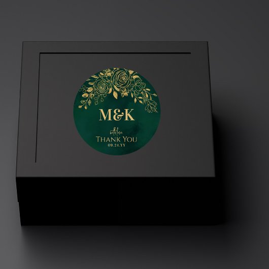Royal Emerald Green Gold Floral Monogram Vielen Da Runder Aufkleber