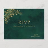 Royal Emerald Green Gold Floral Wedding RSVP Postkarte (Vorderseite)