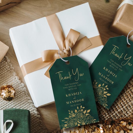 Royal Emerald Green Gold Floral Wedding Vielen Dan Geschenkanhänger