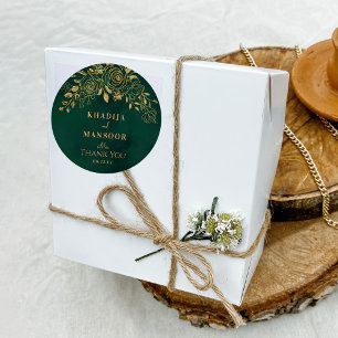 Royal Emerald Green Gold Floral Wedding Vielen Dan Runder Aufkleber