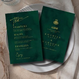 Royal Emerald Green Gold Islamic Wedding Menu Card