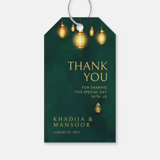 Royal Emerald Green Gold Lights Wedding Danke Geschenkanhänger (Rückseite)