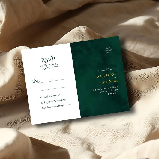 Royal Emerald Green Gold Verziert Wedding RSVP Postkarte