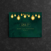 Royal Emerald Green Golden Lights Wedding RSVP Postkarte