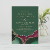 Royal Emerald Green Pink Agate Wedding Einladung (Stehend Vorderseite)