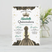 Royal Emerald Green Rose Quinceañera Invite Einladung (Stehend Vorderseite)