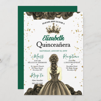 Royal Emerald Green Rose Quinceañera Invite Einladung