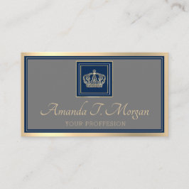 Royal Event Hochzeit Golden Crown Frame Gray Navy Visitenkarte