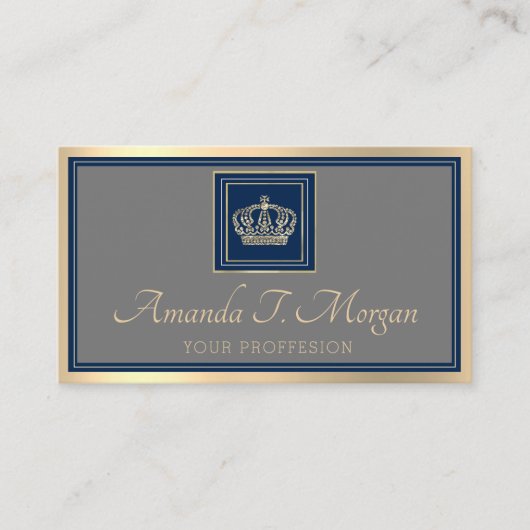 Royal Event Hochzeit Golden Crown Frame Gray Navy Visitenkarte (Vorderseite)