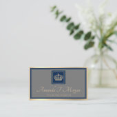Royal Event Hochzeit Golden Crown Frame Gray Navy Visitenkarte (Stehend Vorderseite)